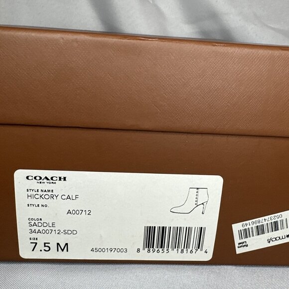 Coach Hickory Saddle Brown Leather Stiletto High Heels Ankle Boots - Picture 10 of 11